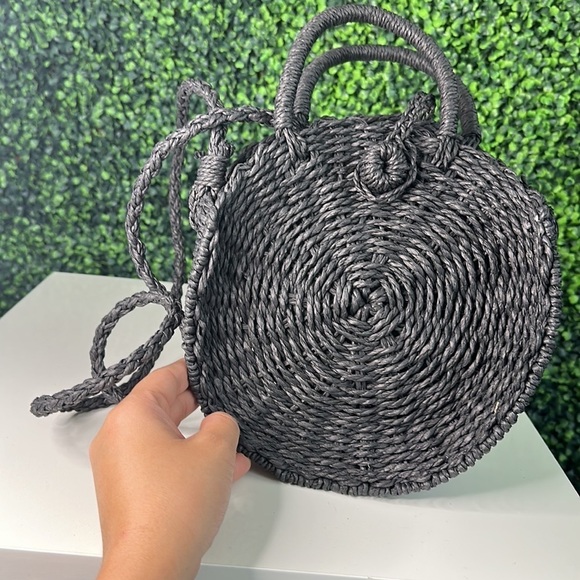 Black Straw Shoulder Bag Womens O/S - Picture 6 of 11